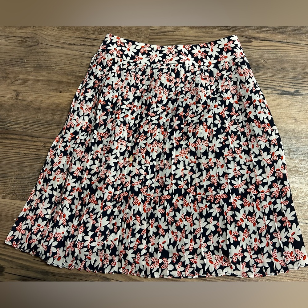 J. Crew Pleated Floral A-Line Skirt Wildflower red/white/blue